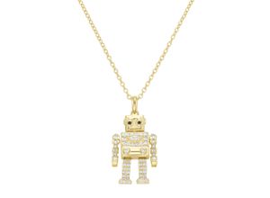 4007810743857 - Kette mit Anhänger GIORGIO MARTELLO MILANO Anhänger Roboter Zirkonia Silber 925 Halsketten Gr 45 cm Silber 925 (Sterlingsilber) goldfarben (gold) Damen Ketten mit Anhänger