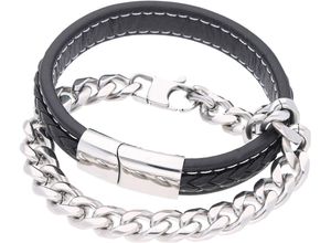 4007810994129 - MANGUUN Herren Armband-Set Leder Edelstahl silber