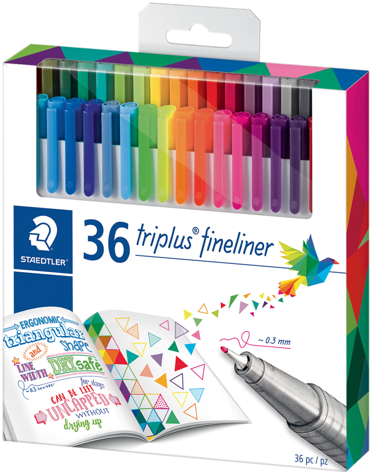 4007817011072 - STAEDTLER Fineliner triplus BRILLIANT COLOURS 36er Etui Strichstärke 03 mm dreieckig DRY SAFE - 1 Stück (334 C36)