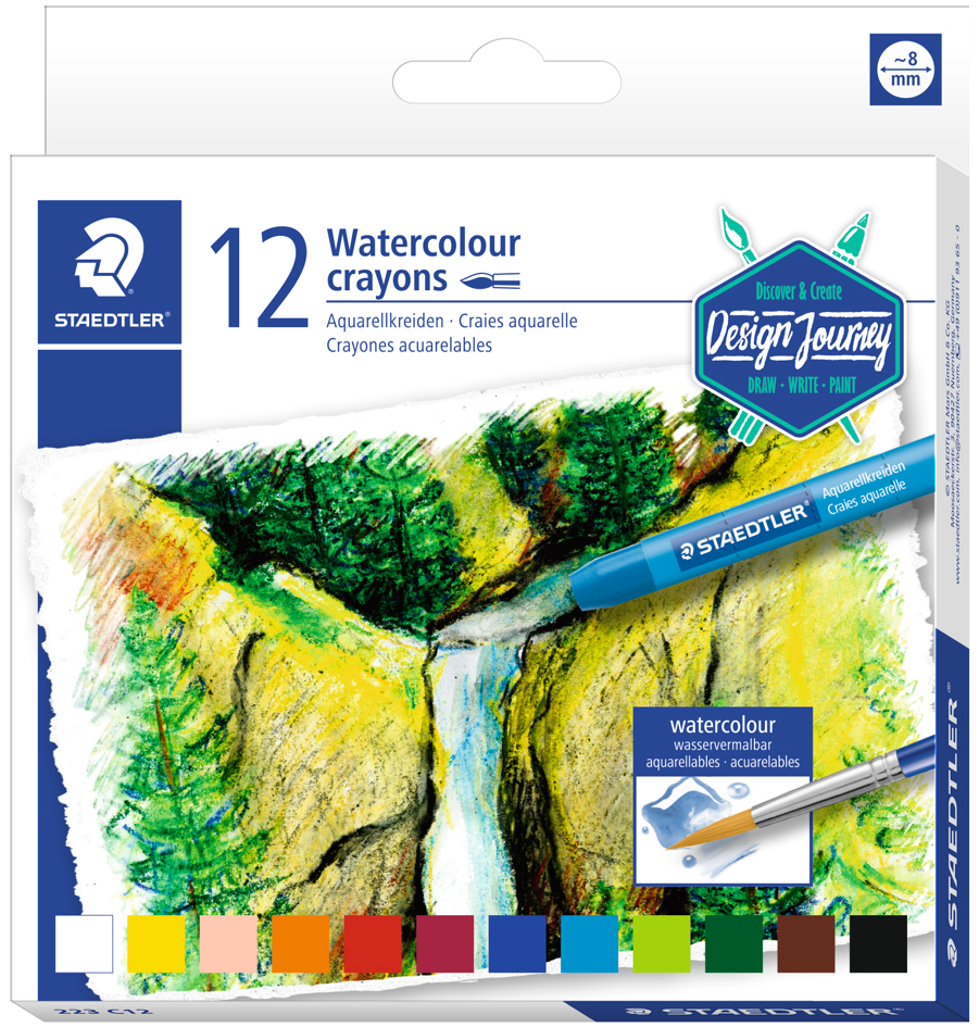 4007817023990 - STAEDTLER Aquarellkreide Design Journey 12er Kartonetui wasservermalbar leicht verwischbar Kreidedurchmesser - 1 Stück (223 C12)