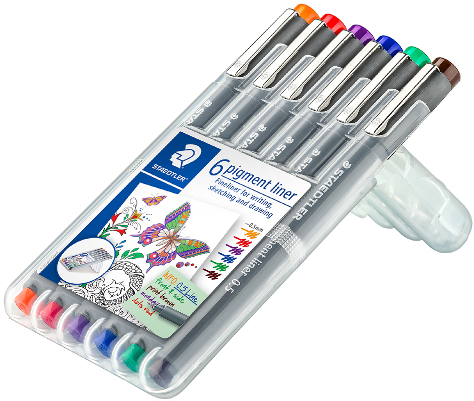 4007817036761 - STAEDTLER Pigmentliner Strichstärke 05 mm 6er Etui lange Metallspitze ideal für Lineale & Schablonen Pigment - 1 Stück (30805-SSB6)