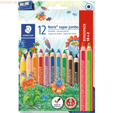 4007817036815 - STAEDTLER Dreikant-Buntstift Noris Club super jumbo 10+2 dreieckig Minenstärke 60 mm mit Minenschutzmantel (ABS) - 1 Stück (129 NC12P1) 4007817036815 - STAEDTLER Dreikant-Buntstift Noris Club super jumbo 10+2 dreieckig Minenstärke 60 mm mit Minenschutzmantel (ABS) - 1 Stück (129 NC12P1)