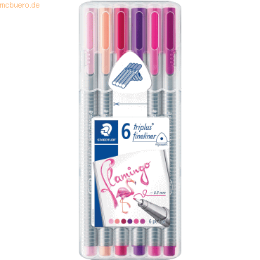 4007817039915 - STAEDTLER Fineliner triplus MY flamingo COLOURS 6er Etui Strichstärke 03 mm dreieckig DRY SAFE in patentierter - 1 Stück (334 SB6CS6)