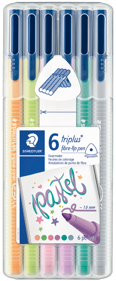 4007817039953 - STAEDTLER Fasermaler triplus color MY pastel COLOURS 6er Etui Strichstärke 10 mm dreieckig druckgesicherte - 1 Stück (323SB6CS01)