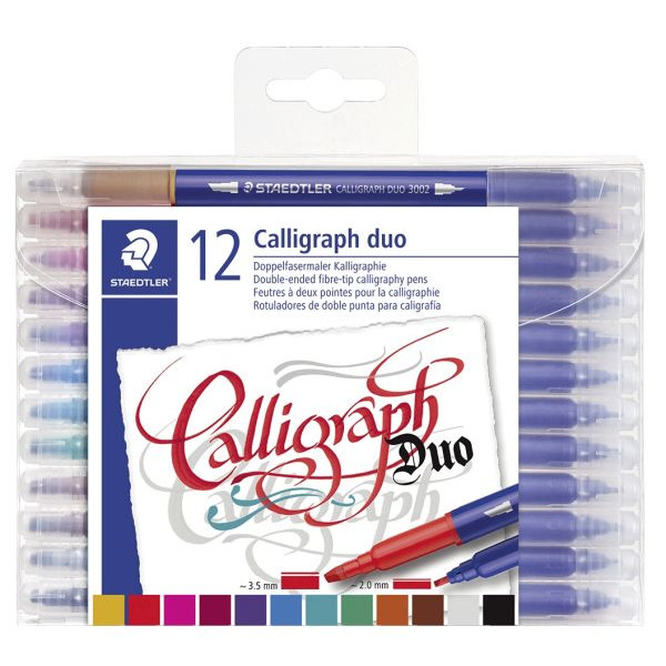 4007817042861 - STAEDTLER Kalligraphie-Doppel-Fasermaler Calligraph duoEtui mit 2 Spitzen Strichstärke 20 mm   35 mm Keilspitze - 1 Stück (3005 TB12)