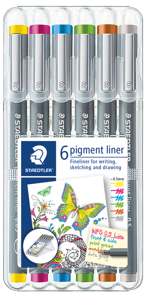 4007817047897 - STAEDTLER Pigmentliner Strichstärke 05 mm 6er Etui lange Metallspitze ideal für Lineale & Schablonen Pigment - 1 Stück (30805 S2SB6)