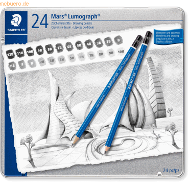 4007817052051 - STAEDTLER Bleistift Mars Lumograph 24er Metalletui Minenstärke 20 mm sechseckig blau lackiert - 1 Stück (100 G24)
