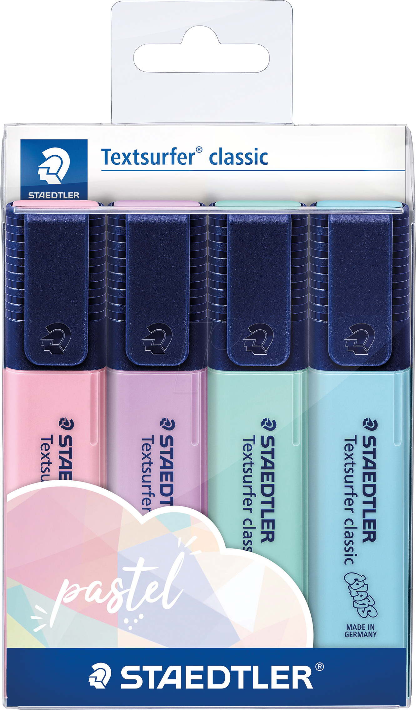 4007817063552 - STAEDTLER Textmarker Textsurfer classic COLORS pastel 4er Etui Strichstärke 10 - 50 mm Keilspitze mit Clip - 1 Stück (364 CWP4PA)