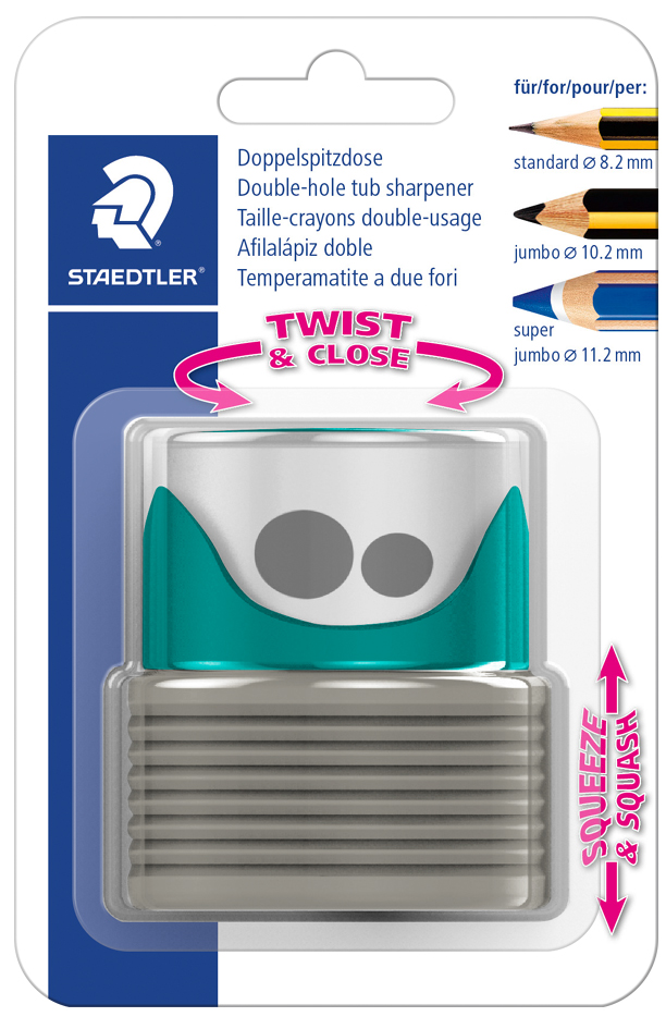 4007817067680 - STAEDTLER Doppel-Spitzdose TWIST & CLOSE petrol grau Kunststoffgehäuse mit Faltenbalg als Container für Spitz - 1 Stück (513007BK-2)