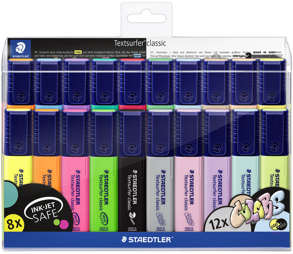 4007817074145 - STAEDTLER Textmarker Textsurfer classic 20er Etui Strichstärke 10 - 50 mm Keilspitze lichtbeständig - 1 Stück (364 WP20)