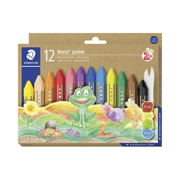 4007817075135 - STAEDTLER Wachsmalkreide Noris junior 12er Kartonetui sechseckig Papiermanschette Durchmesser 14 mm Länge - 1 Stück (224 C12)