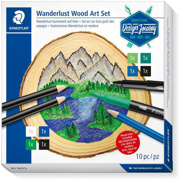 4007817075326 - STAEDTLER Trendset Design Journey Wanderlust Wood Art Set Set zum Bemalen von Holzscheiben (Kunstwerk auf Holz) - 1 Stück (61 DJT5)