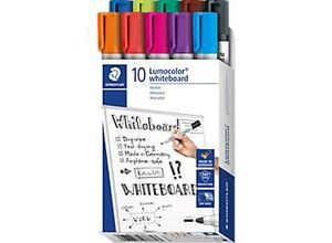 4007817076613 - Whiteboardmarker Lumocolor® 351 Rundspitze mit 2 mm schnell trocknend & trocken abwischbar mit Clip farbsortiert 10 Stück