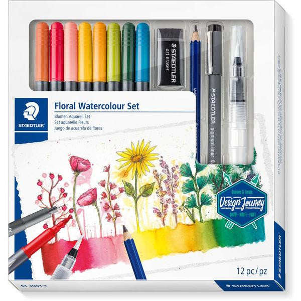 4007817076781 - STAEDTLER Aquarell-Set Floral Watercolour Set Inhalt 8x Doppel-Fasermaler mit Pinselspitze (3001) - 1 Stück (61 3001-1)