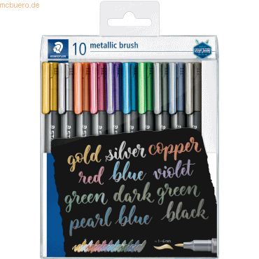 4007817077887 - STAEDTLER Pinselstift metallic brush 10er Etui flexible Pinselspitze pigmentierte metallic-farbende Tinte - 1 Stück (8321 TB10) 4007817077887 - STAEDTLER Pinselstift metallic brush 10er Etui flexible Pinselspitze pigmentierte metallic-farbende Tinte - 1 Stück (8321 TB10)