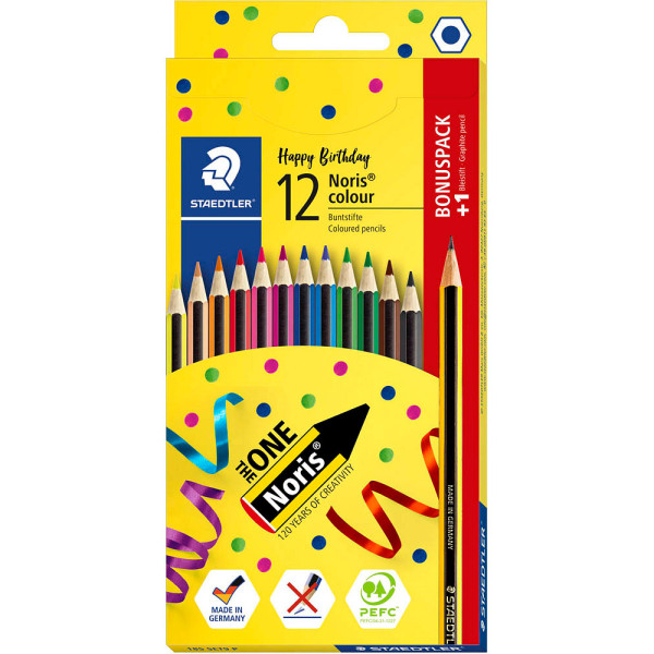 4007817083246 - STAEDTLER Buntstift Noris colour 12 + 1 Kartonetui sechseckig Streifen-Design ergonomische Soft-Oberfläche - 1 Stück (185 SET9 P)