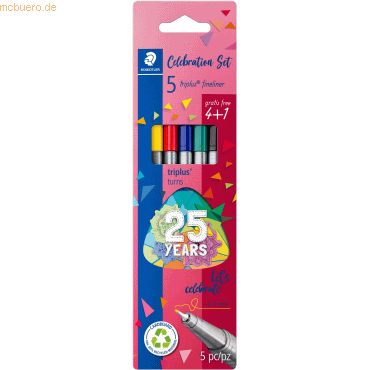 4007817091111 - STAEDTLER triplus 334 Fineliner Celebration Set Dreikantiger Fasermaler mit superfeiner Metallspitze in sortierten Farben 1 Packung = 5 Stifte