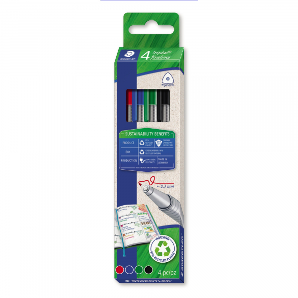 4007817099971 - STAEDTLER triplus Fineliner 334 DRY SAFE 03 mm ergonomisch auswaschbar farbsortiert 4-er Set