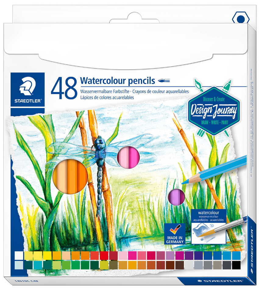 4007817139424 - STAEDTLER Aquarellstift Design Journey 48er Kartonetui Sechskantstift Minenstärke 29 mm wasservermalbar - 1 Stück (14610C C48)