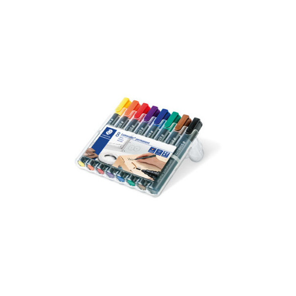 4007817186282 - STAEDTLER Lumocolor Permanent-Marker 352 8er Etui Strichstärke ca 20 mm Rundspitze wasserfest nachfüll - 1 Stück (352 WP8)