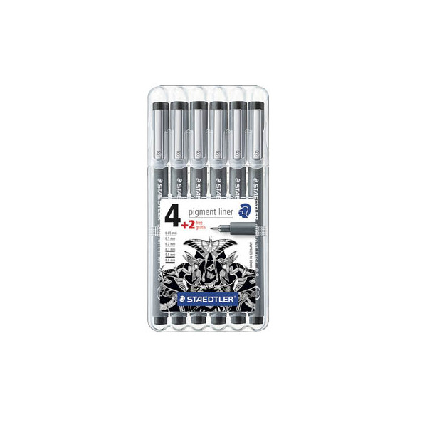 4007817308356 - 6 STAEDTLER pigment liner 308 Fineliner schwarz 005 01 02 03 05 08 mm (308 SB6P)