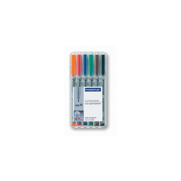 4007817309308 - STAEDTLER Lumocolor NonPermanent-Marker 315M 6er Etui Strichstärke 10 mm (mittel) Rundspitze wasserlöslich (315 WP6)