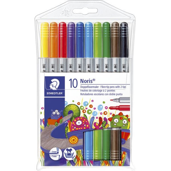 4007817320006 - Filzstift Staedtler Noris® 320 Strichstärke 1-3 mm eindrucksichere Doppelspitze Kappe mit Luftkanal farbsortiert 10 Stück