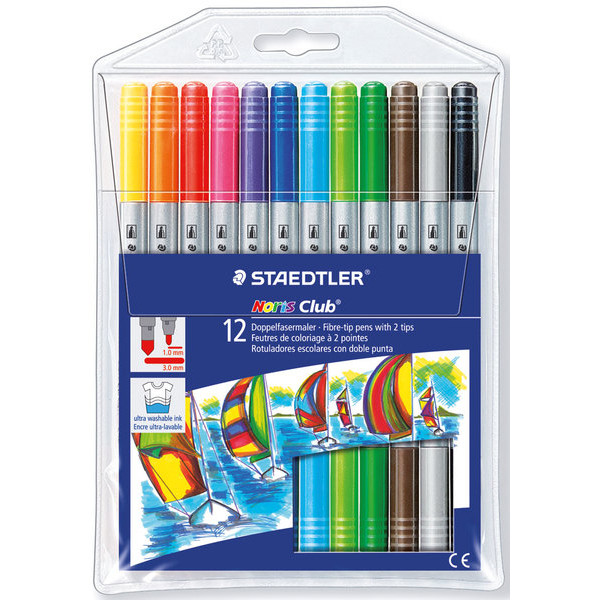 4007817320013 - STAEDTLER Noris Club 320 - twin-tip fibre-tip pen - black red blue green light blue yellow orange brown violet light grey willow green light carmine (pack of 12)