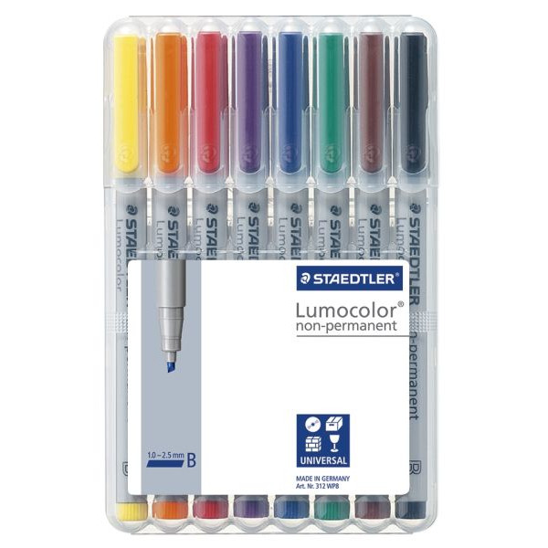 4007817323403 - STAEDTLER Lumocolor NonPermanent-Marker 312B 8er Etui Strichstärke 10 - 25 mm (breit) Keilspitze wasser- (312 WP8)