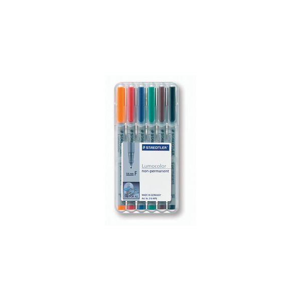 4007817323588 - STAEDTLER Lumocolor NonPemanent-Marker 316F 6er Etui Strichstärke 06 mm (fein) Rundspitze wasserlöslich (316 WP6)