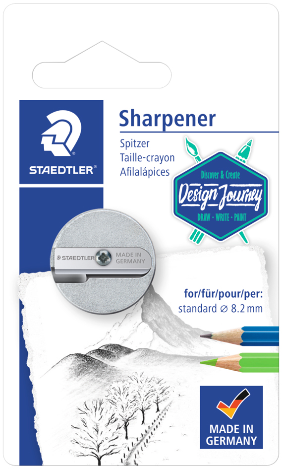 4007817510131 - STAEDTLER Doppel-Spitzer Mars Design Journey Blister silber rund aus ultra leichtem Magnesium für Stiftdurch - 1 Stück (510 25BK-C)