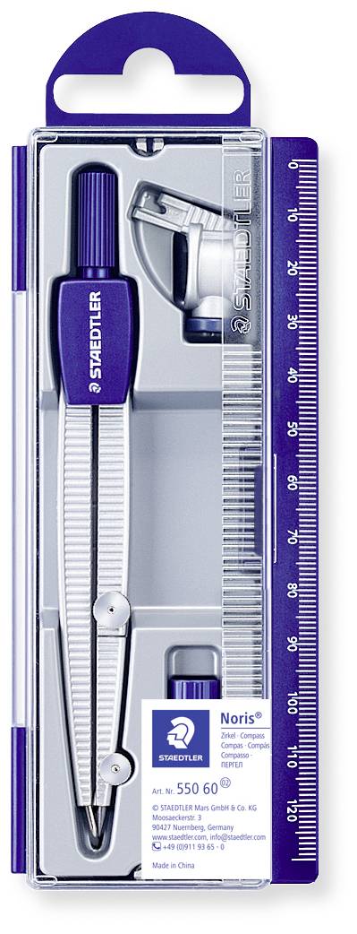 4007817550045 - STAEDTLER Schulzirkel Noris Club 550 60 Länge 1242 mm Präzisionszirkel im Klappdeckeletui mit stumpfwinkliger (550 60)