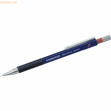 4007817708286 - STAEDTLER Druckbleistift Mars micro blau 05 mm Minenstärke versenkbare Spitze mit Radierer rutschfeste (775 05-3)