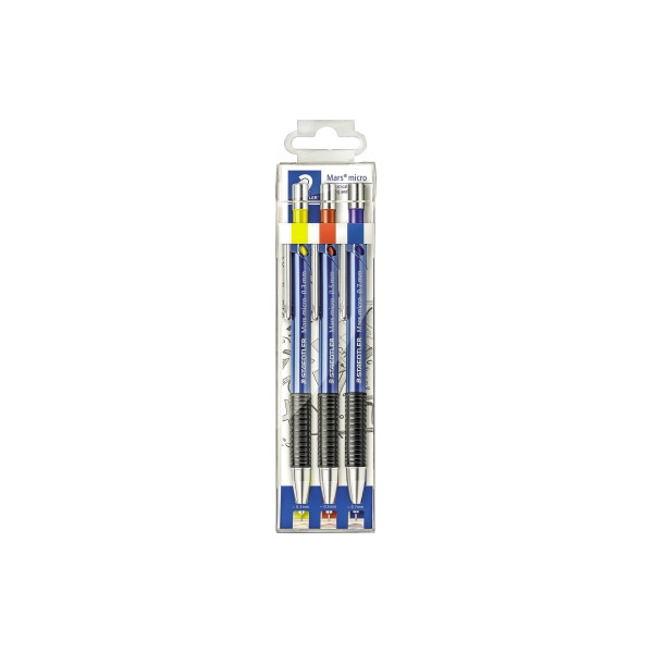 4007817711521 - STAEDTLER Druckbleistift Mars micro 3er Etui versenkbare Spitze mit Radierer rutschfeste Gummi-Griff- (775 SC WP3)