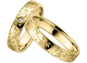 4007972851421 - Trauring FIRETTI Schmuck Geschenk Gold 375 Hochzeit Ehering LIEBE Zweig Blätter Blumen Fingerringe Gr 50 002 ct SI = kleine Einschlüsse mit Brillant Gelbgold 375 45 mm gelb (gelbgoldfarben) Trauringe Made in Germany - wahlweise mit oder ohne Brillant