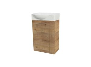 4008033077309 - Milano sbc Gäste-WC Set 2 Teile – Waschtischunterschrank in Holz Braun mit Waschbecken aus Keramik – Waschbeckenunterschrank schmal – Türanschlag