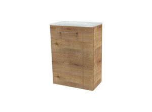 4008033077323 - Milano sbc Gäste-WC Set 2 Teile – Waschtischunterschrank in Holz Braun mit Waschbecken aus Glas in Weiß – Waschbeckenunterschrank schmal –