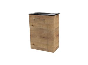 4008033077330 - Milano sbc Gäste-WC Set 2 Teile – Waschtischunterschrank in Holz Braun mit Waschbecken aus Glas in Anthrazit – Waschbeckenunterschrank schmal –