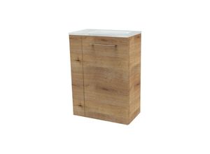 4008033077361 - Milano sbc Gäste-WC Set 2 Teile – Waschtischunterschrank in Holz Braun mit Waschbecken aus Glas in Weiß – Waschbeckenunterschrank schmal –