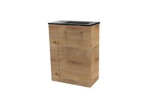 4008033077378 - Milano sbc Gäste-WC Set 2 Teile – Waschtischunterschrank in Holz Braun mit Waschbecken aus Glas in Anthrazit – Waschbeckenunterschrank schmal –