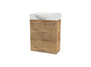 4008033077385 - Milano sbc Gäste-WC Set 2 Teile – Waschtischunterschrank in Holz Braun mit Waschbecken aus Keramik – Waschbeckenunterschrank schmal – 2 Türen –