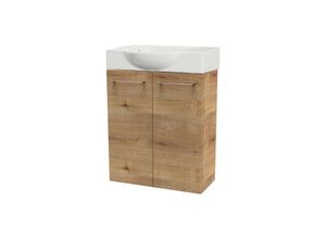 4008033077392 - Milano sbc Gäste-WC Set 2 Teile – Waschtischunterschrank in Holz Braun mit Waschbecken aus Keramik – Waschbeckenunterschrank schmal – 2 Türen –