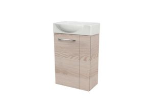 4008033077408 - B clever sbc Gäste-WC Set 2 Teile – Waschtischunterschrank in Holz Braun mit Waschbecken aus Keramik – Waschbeckenunterschrank schmal – Türanschlag