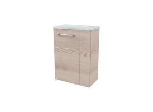 4008033077422 - B clever sbc Gäste-WC Set 2 Teile – Waschtischunterschrank in Holz Braun mit Waschbecken aus Glas in Weiß – Waschbeckenunterschrank schmal –