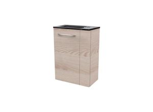 4008033077439 - B clever sbc Gäste-WC Set 2 Teile – Waschtischunterschrank in Holz Braun mit Waschbecken aus Glas in Anthrazit – Waschbeckenunterschrank schmal –