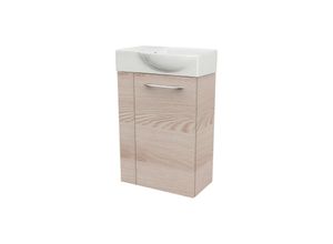 4008033077453 - B clever sbc Gäste-WC Set 2 Teile – Waschtischunterschrank in Holz Braun mit Waschbecken aus Keramik – Waschbeckenunterschrank schmal – Türanschlag