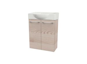 4008033077484 - B clever sbc Gäste-WC Set 2 Teile – Waschtischunterschrank in Holz Braun mit Waschbecken aus Keramik – Waschbeckenunterschrank schmal – 2 Türen –