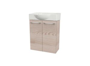 4008033077491 - B clever sbc Gäste-WC Set 2 Teile – Waschtischunterschrank in Holz Braun mit Waschbecken aus Keramik – Waschbeckenunterschrank schmal – 2 Türen –