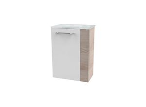 4008033077620 - B clever sbc Gäste-WC Set 2 Teile – Waschtischunterschrank in Weiß mit Holz Braun mit Waschbecken aus Glas in Weiß – Waschbeckenunterschrank schmal