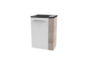 4008033077637 - B clever sbc Gäste-WC Set 2 Teile – Waschtischunterschrank in Weiß mit Holz Braun mit Waschbecken aus Glas in Anthrazit – Waschbeckenunterschrank